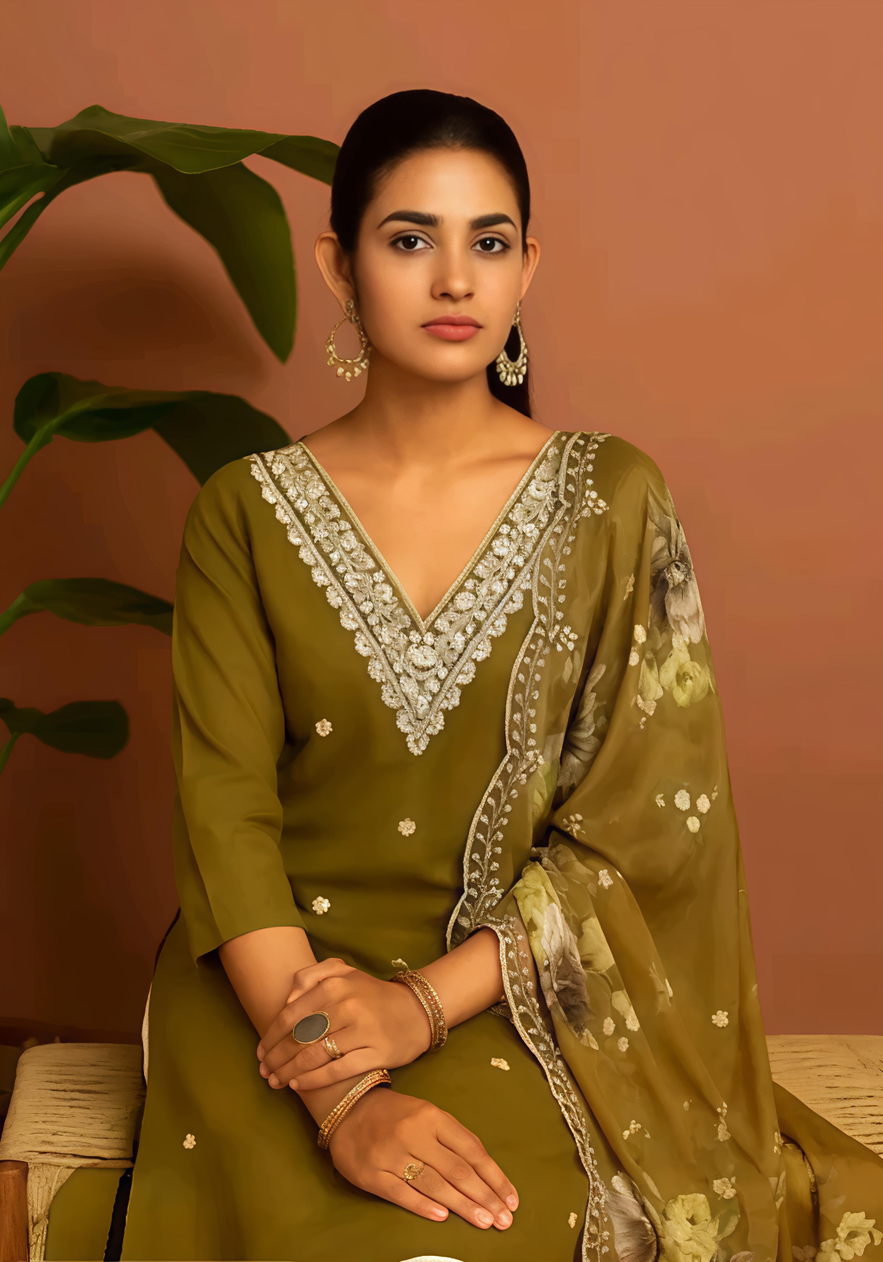Orriya fancy Reyon Slub Kurta Set with Dupatta