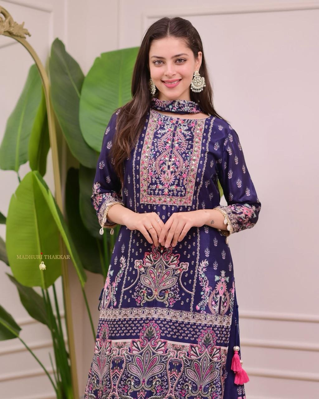 PURE CHINON SILK WORK DIGITAL PRINT WITH HAND WORK WITH FANCY LATKAN