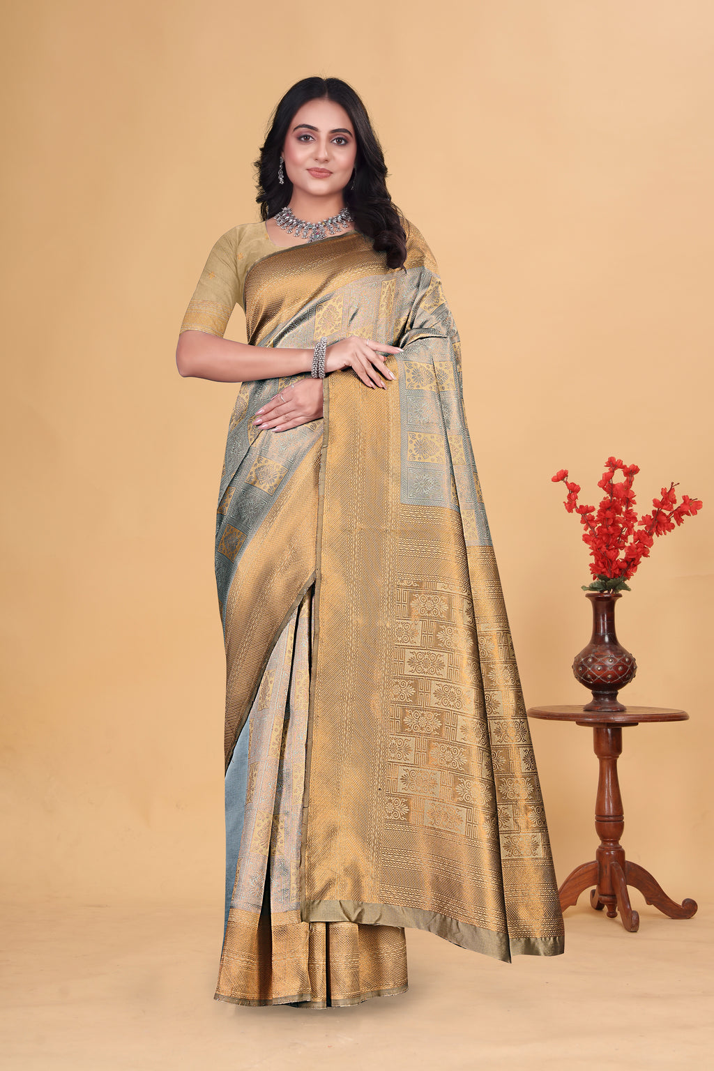 Regal Dual-Tone Silk Saree with Antique Zari Weave