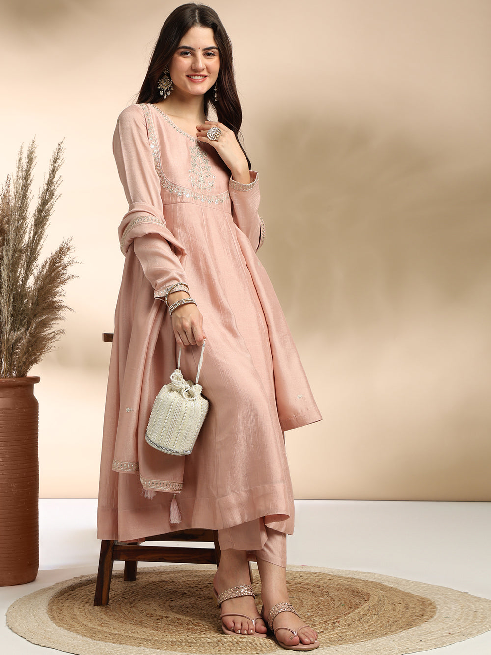 Primium Lightwear Women Silk Blend Kurta Pant Dupatta Set