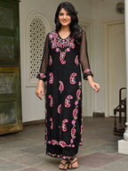 Black Georgette Embroidered Kurta Pant Set for Women | Stylish Ethnic Co-Ord Set | Floral & Paisley Work Kurti Set |