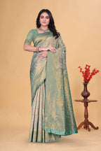 Ethereal Mint Green and Gold Woven Silk Saree