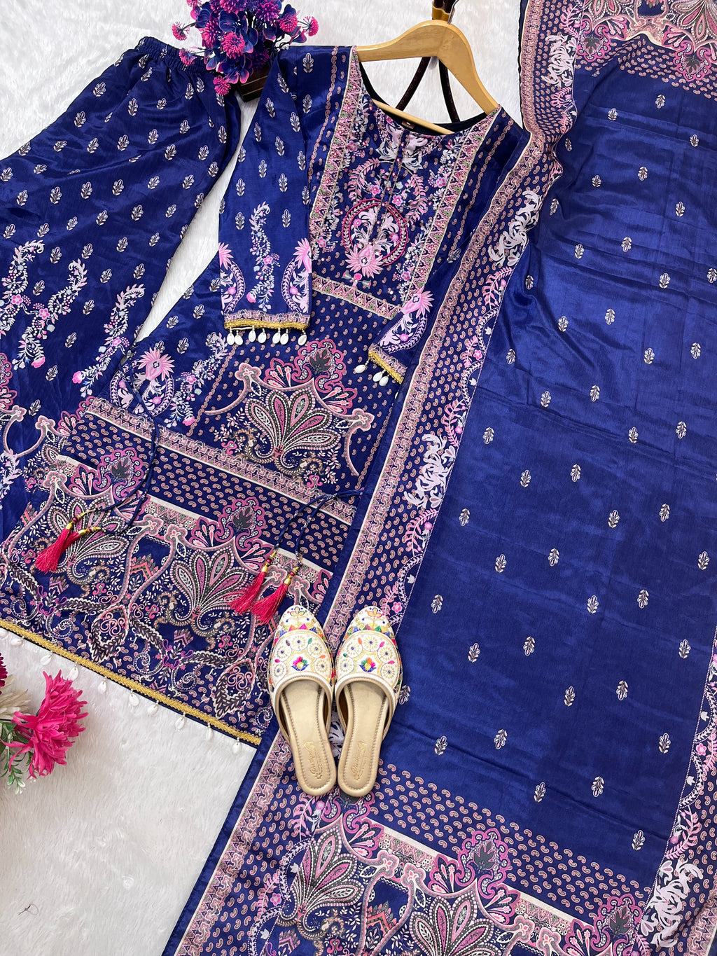 PURE CHINON SILK WORK DIGITAL PRINT WITH HAND WORK WITH FANCY LATKAN