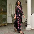 Black Georgette Embroidered Kurta Pant Set for Women | Stylish Ethnic Co-Ord Set | Floral & Paisley Work Kurti Set |