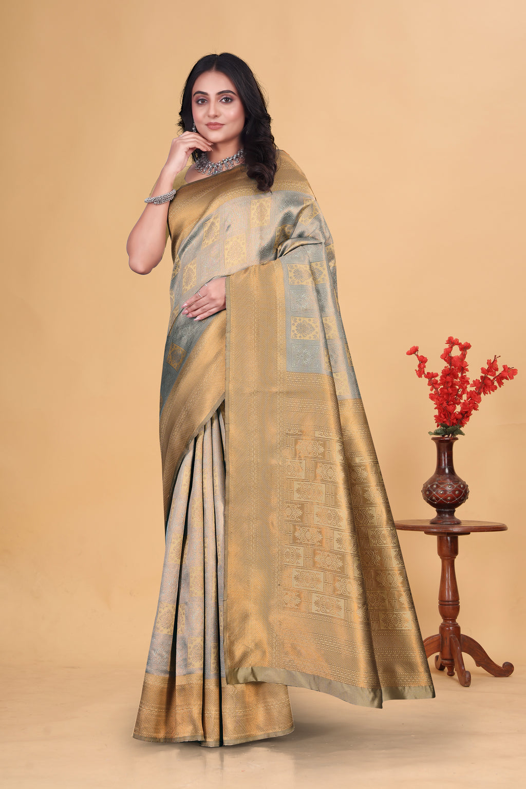 Regal Dual-Tone Silk Saree with Antique Zari Weave