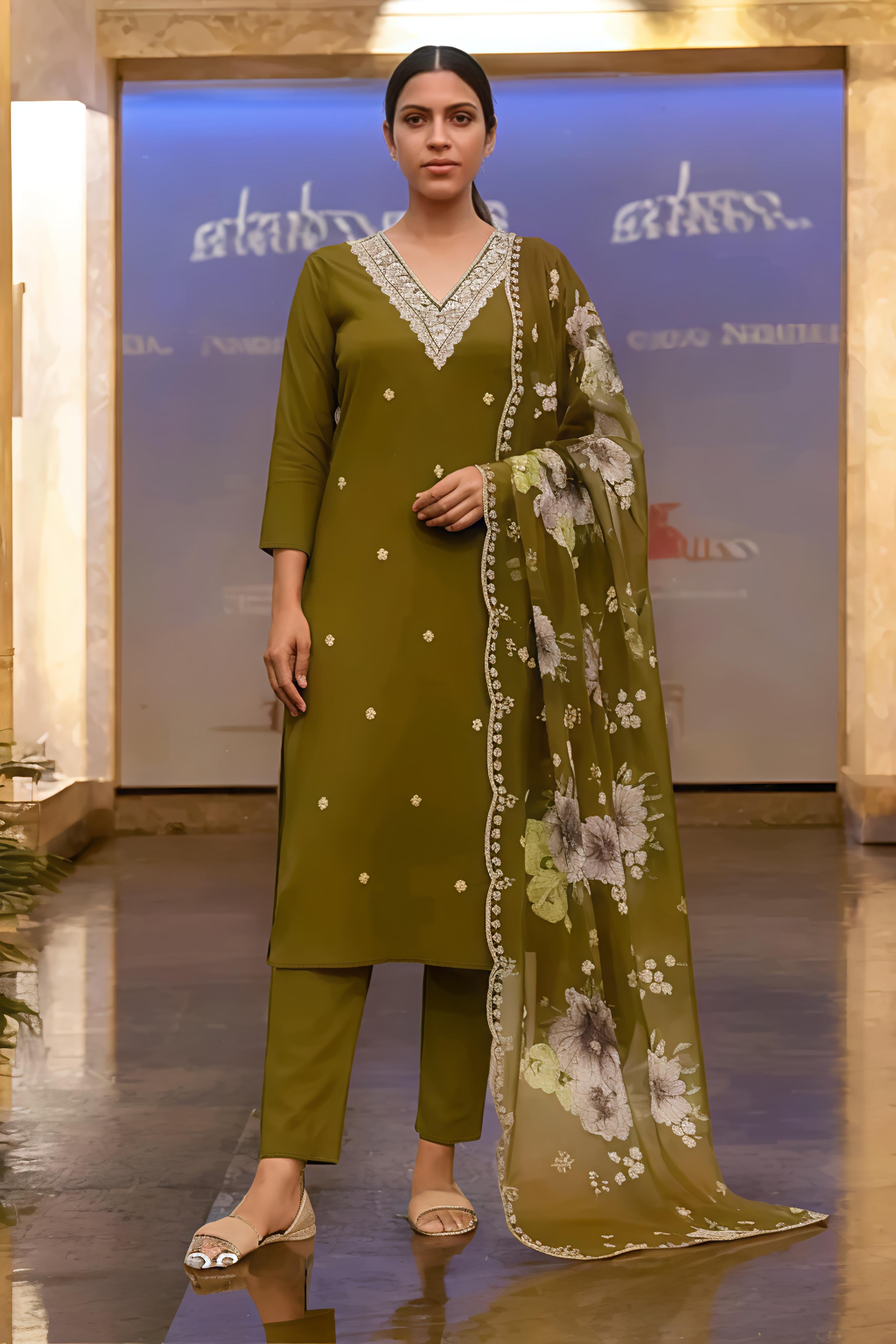 Orriya fancy Reyon Slub Kurta Set with Dupatta