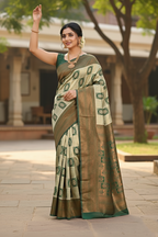 Elegant Green and Beige Woven Silk Saree with Rich Zari Work