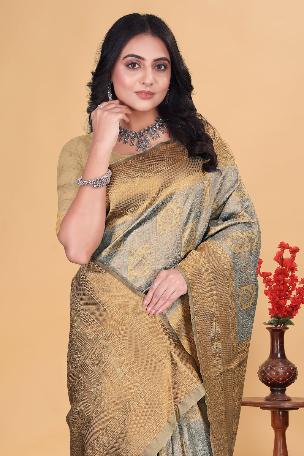Regal Dual-Tone Silk Saree with Antique Zari Weave