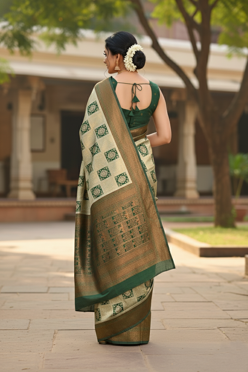 Elegant Green and Beige Woven Silk Saree with Rich Zari Work
