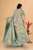 Ethereal Mint Green and Gold Woven Silk Saree