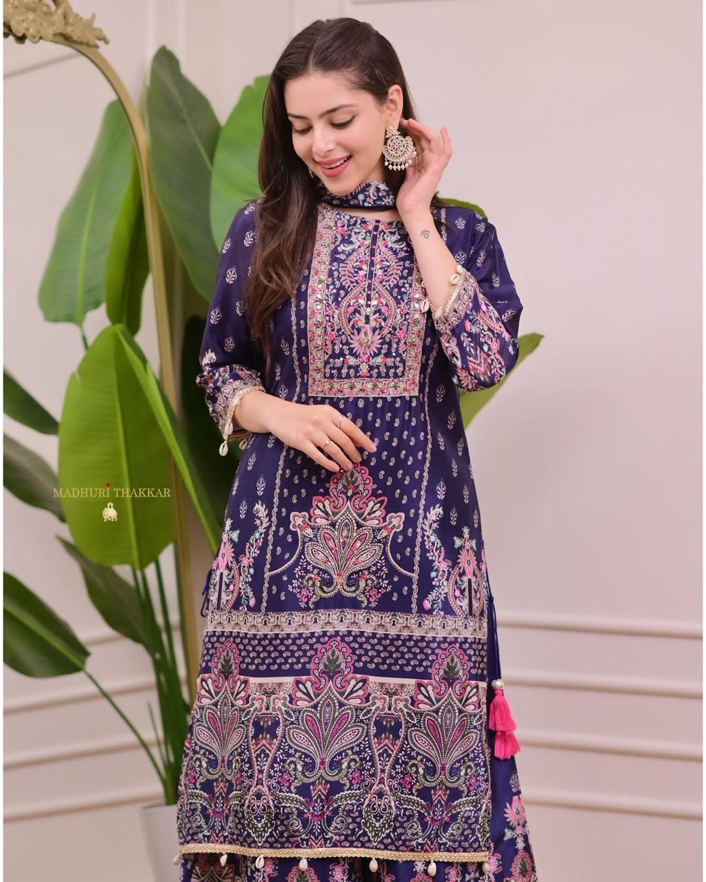 PURE CHINON SILK WORK DIGITAL PRINT WITH HAND WORK WITH FANCY LATKAN