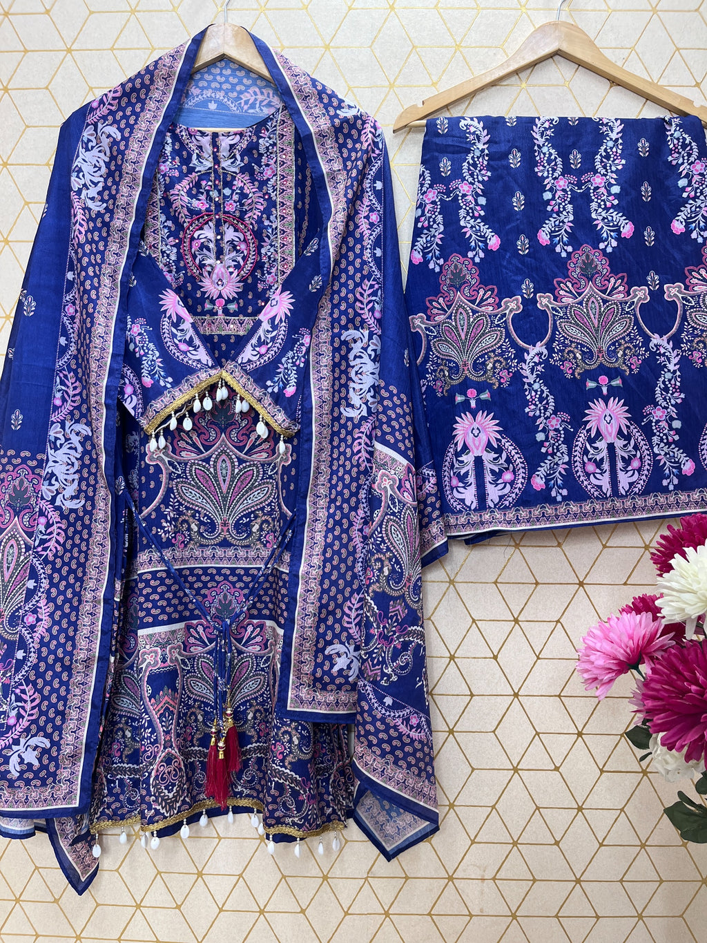 PURE CHINON SILK WORK DIGITAL PRINT WITH HAND WORK WITH FANCY LATKAN