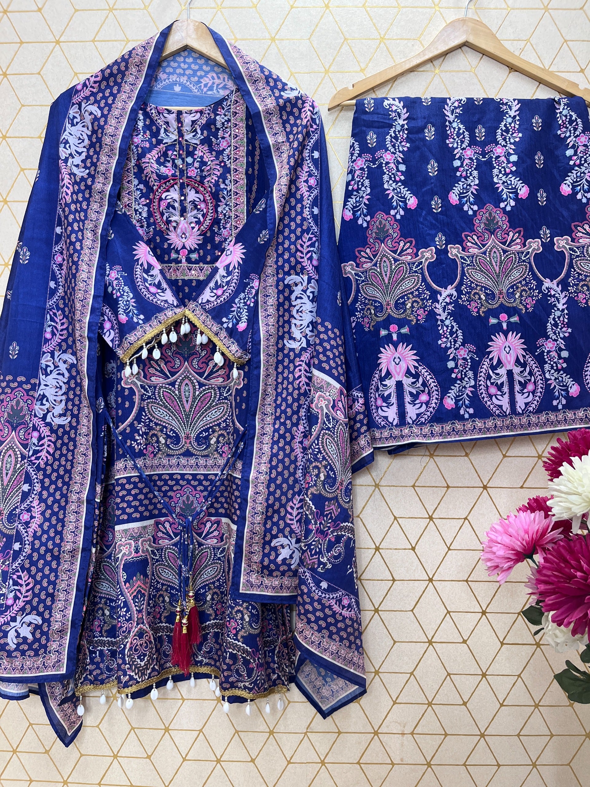 PURE CHINON SILK WORK DIGITAL PRINT WITH HAND WORK WITH FANCY LATKAN