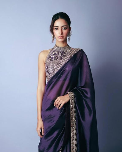 Violet Jimmy Choo Silk Sequin Work Party Wear Saree