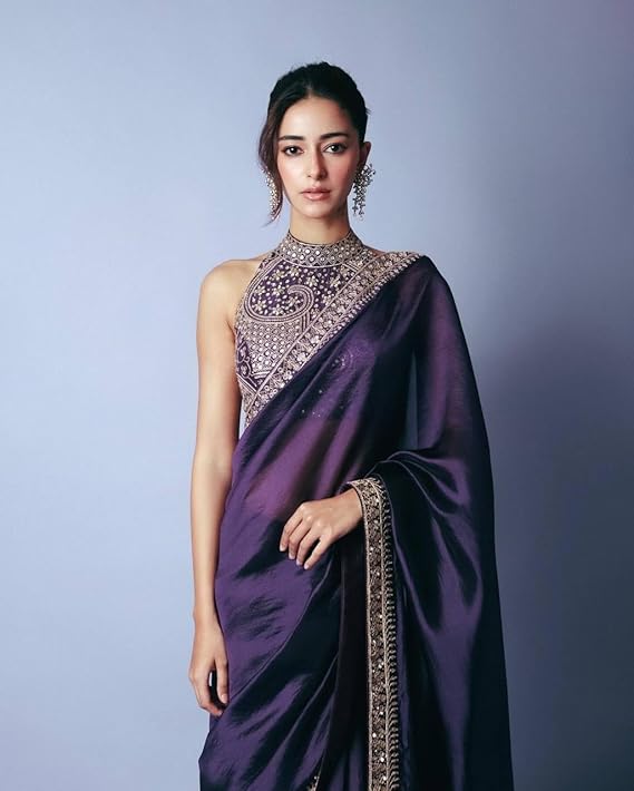 Violet Jimmy Choo Silk Sequin Work Party Wear Saree