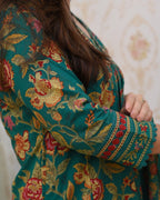 Floral Printed Knee Length V Neck Kurti And Pant Set With Printed Dupatta