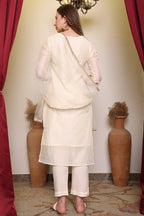 Biba Off-White Embroidered Kurta Pant Set With Dupatta