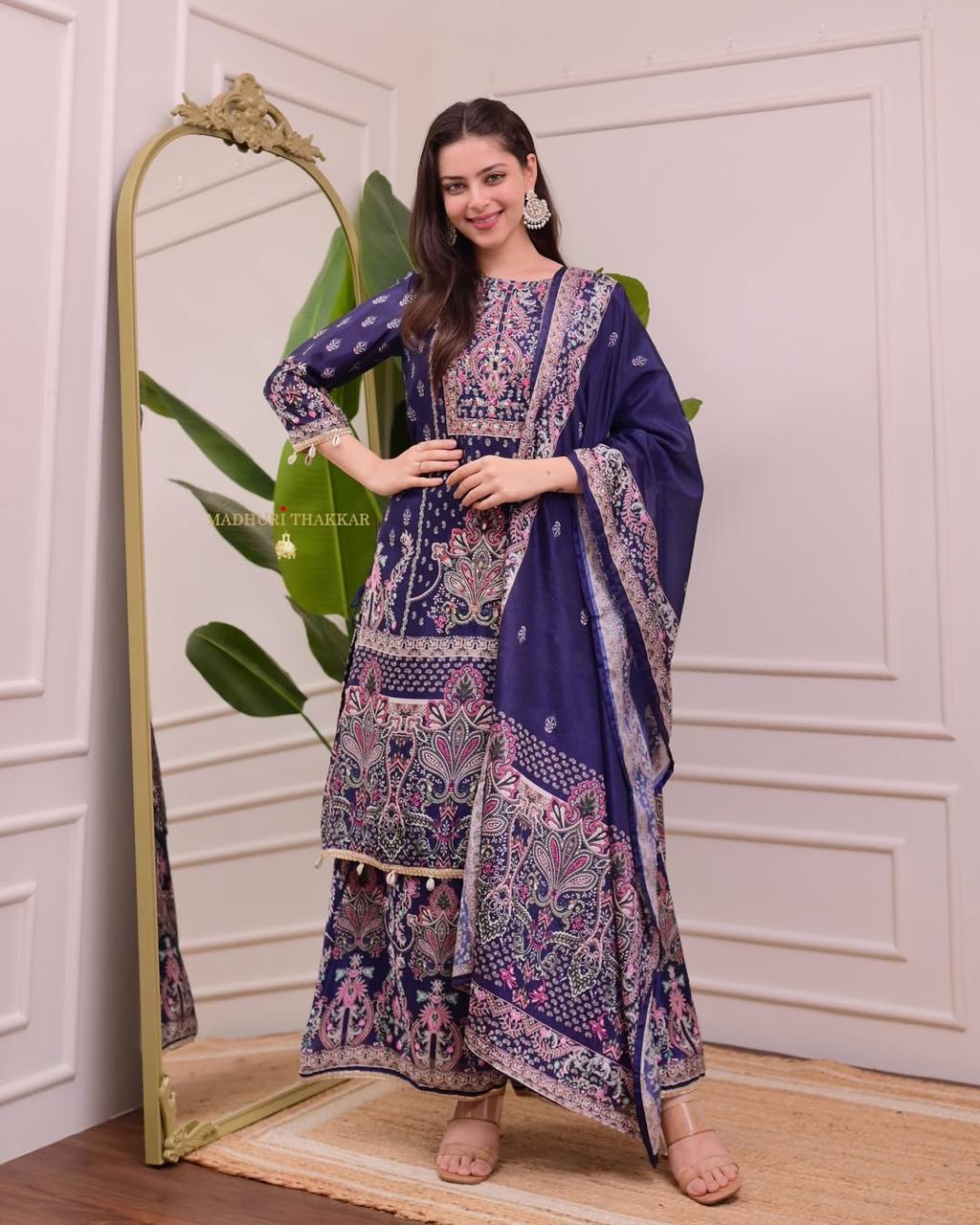PURE CHINON SILK WORK DIGITAL PRINT WITH HAND WORK WITH FANCY LATKAN