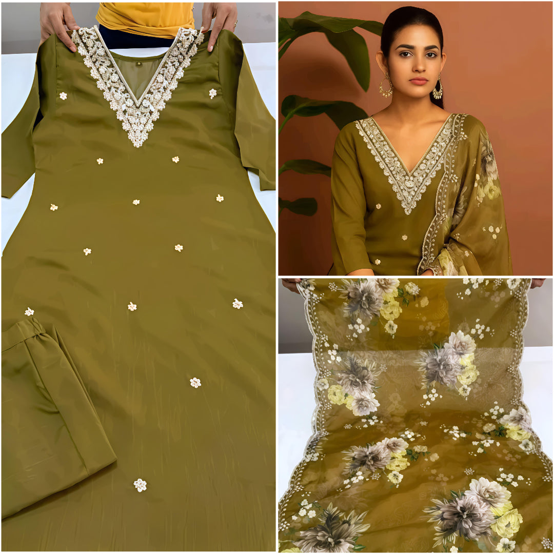 Orriya fancy Reyon Slub Kurta Set with Dupatta
