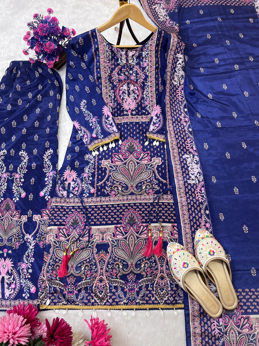 PURE CHINON SILK WORK DIGITAL PRINT WITH HAND WORK WITH FANCY LATKAN