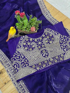 Violet Jimmy Choo Silk Sequin Work Party Wear Saree