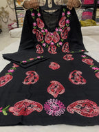 Black Georgette Embroidered Kurta Pant Set for Women | Stylish Ethnic Co-Ord Set | Floral & Paisley Work Kurti Set |
