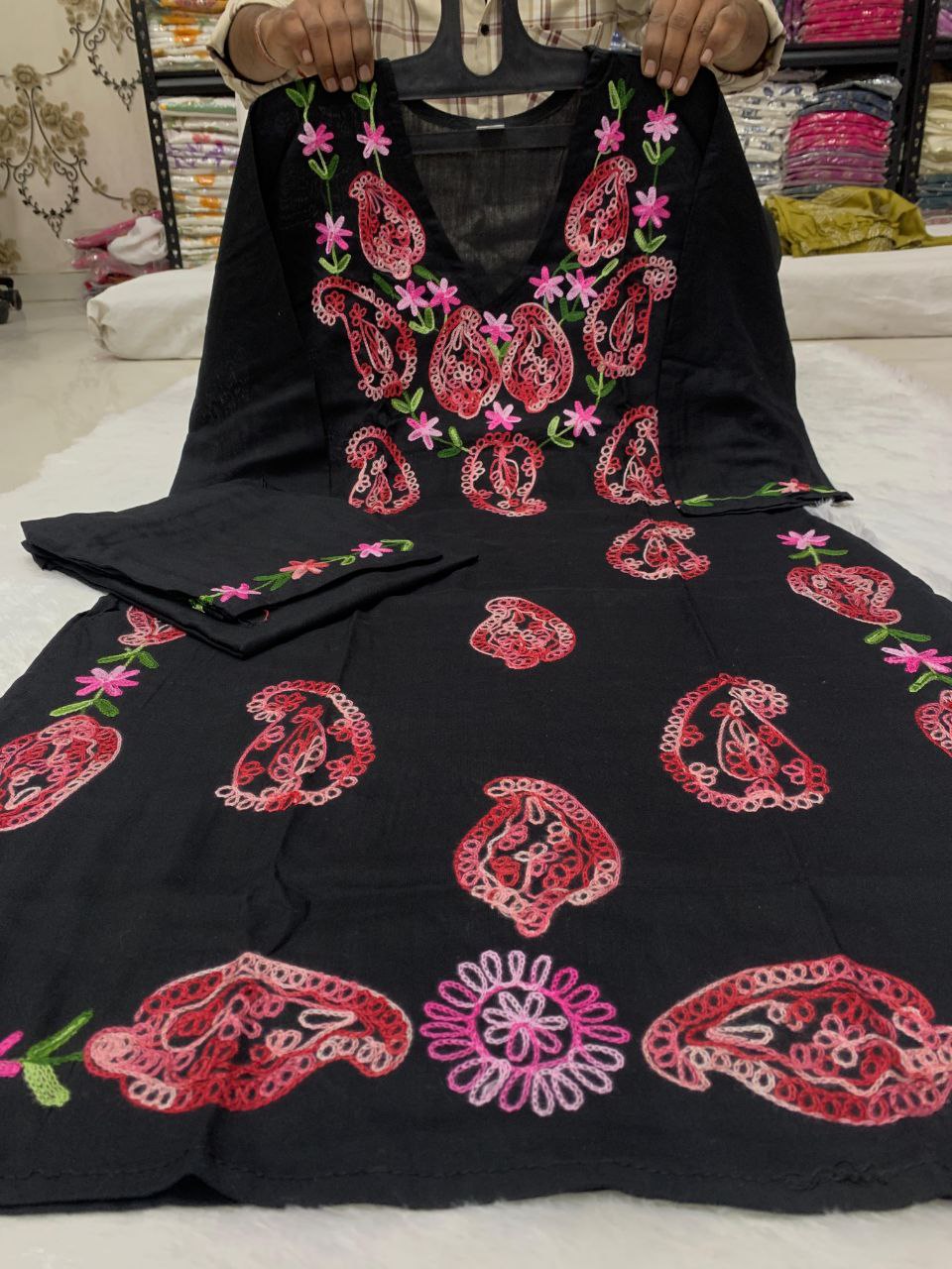 Black Georgette Embroidered Kurta Pant Set for Women | Stylish Ethnic Co-Ord Set | Floral & Paisley Work Kurti Set |