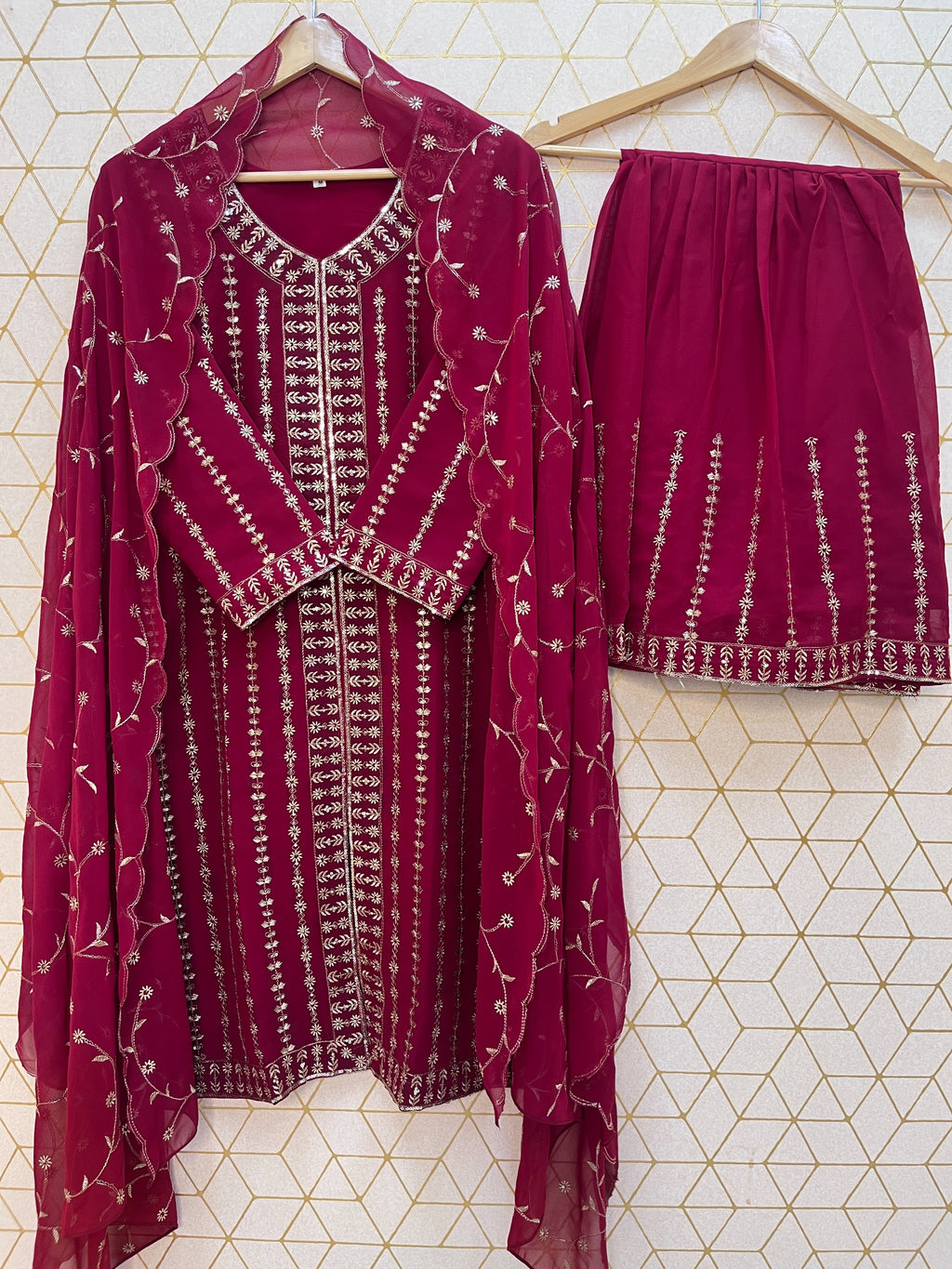 FESTIVAL SPECIAL LUNCHING NEW MAROON HEAVY SHARARA PAIR WITH DUPATTA