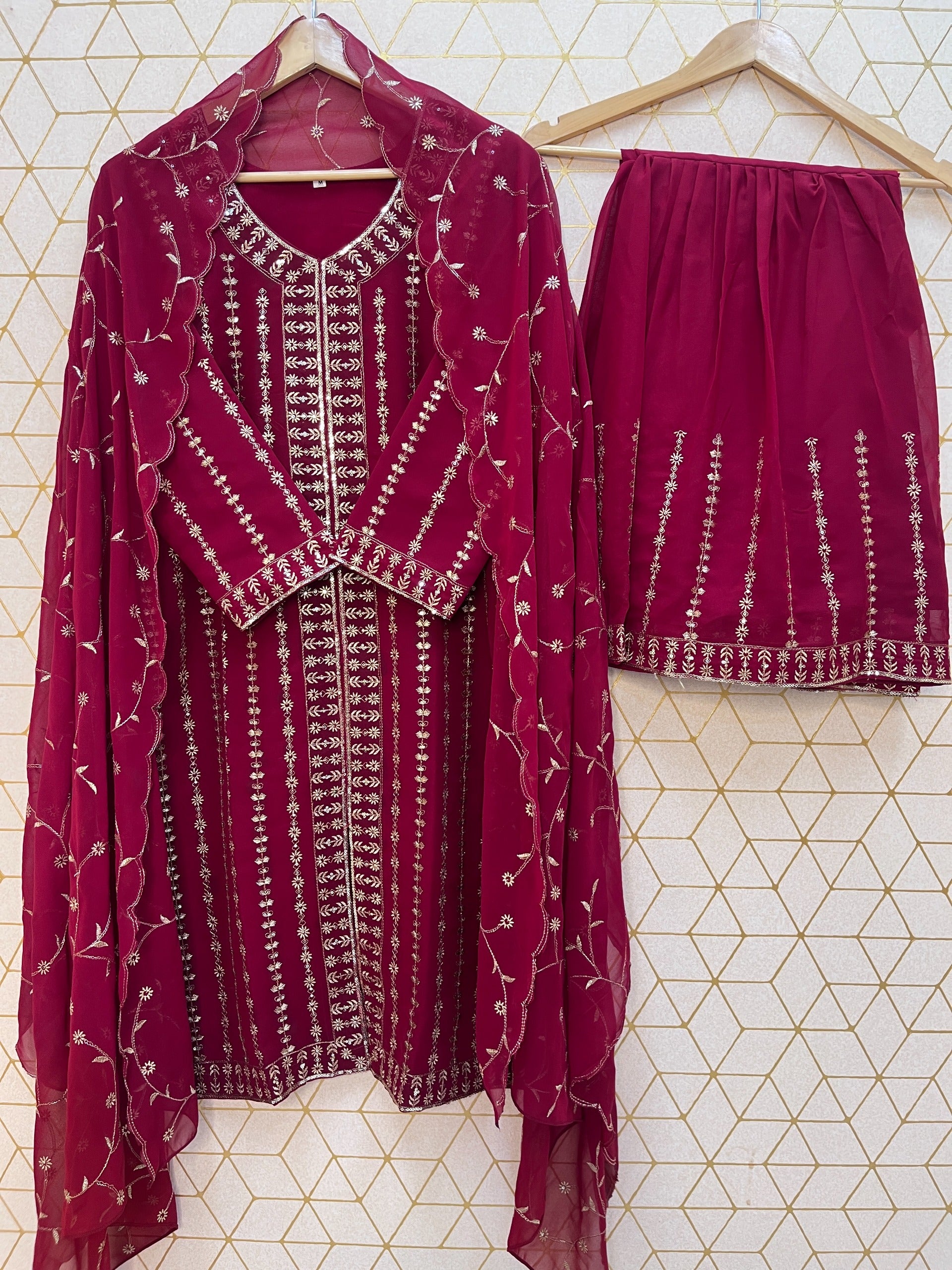 FESTIVAL SPECIAL LUNCHING NEW MAROON HEAVY SHARARA PAIR WITH DUPATTA