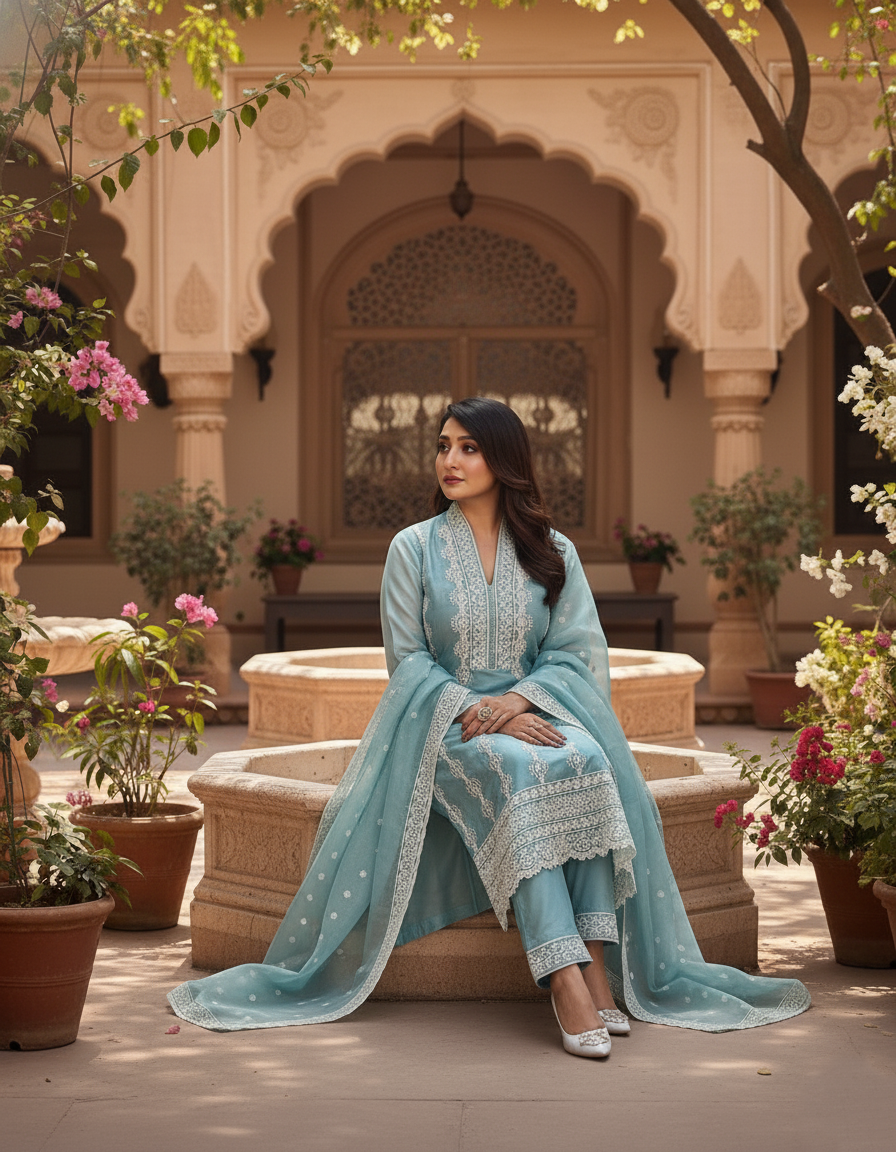 New Women Ethnic Wear Women Silk Kurta Pant Dupatta Set