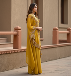 Festive Golden Yellow Georgette Kaftan Tunic & Wide-Leg Pants