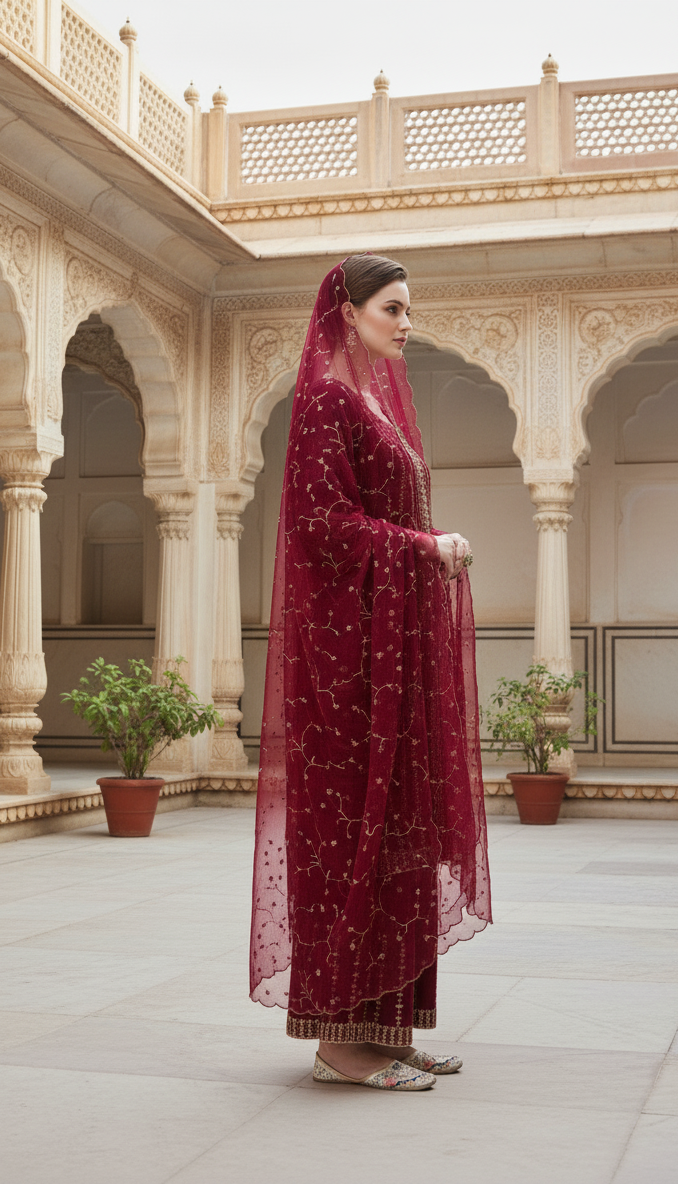 FESTIVAL SPECIAL LUNCHING NEW MAROON HEAVY SHARARA PAIR WITH DUPATTA