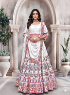Elegent White Exclusive Lehenga Choli with Multicolor Pattern Embroidered Dupatta