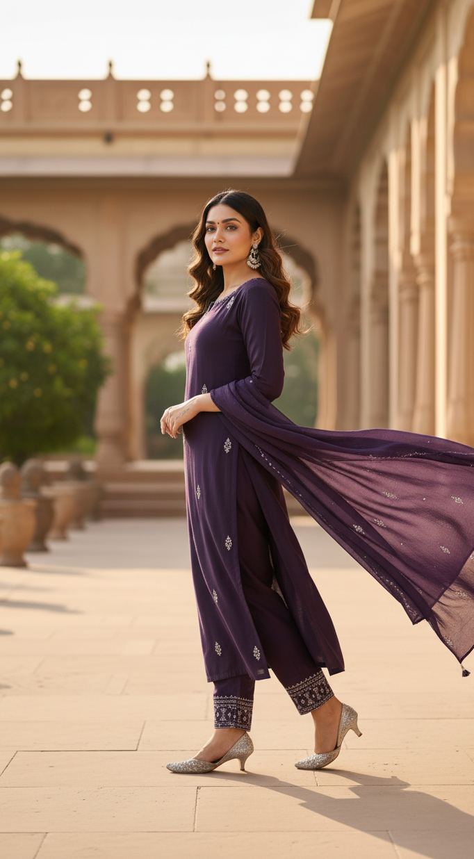 Women's Ethnic Motifs Embroidered Kurta with Trouser(Pant) & Dupatta