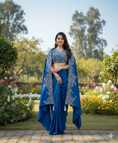 NEW THREE PIECE INDO-WESTERN READY TO WEAR DRAPED PLATED DHOTI WITH BLOUSE,KOTI