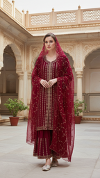 FESTIVAL SPECIAL LUNCHING NEW MAROON HEAVY SHARARA PAIR WITH DUPATTA