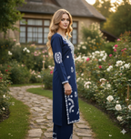 EXCLUSIVE EMBROIDERED BLUE TOP WITH PLAZZO PAIR
