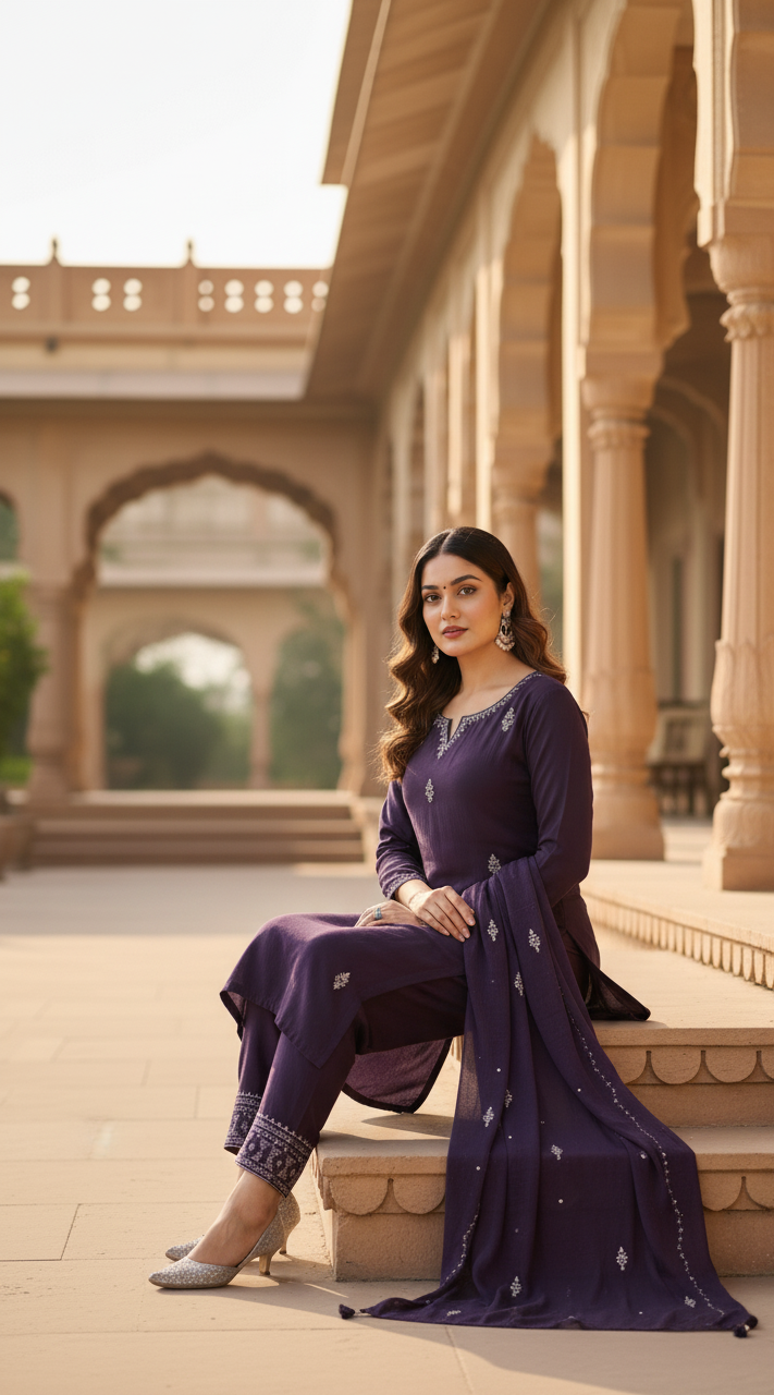 Women's Ethnic Motifs Embroidered Kurta with Trouser(Pant) & Dupatta
