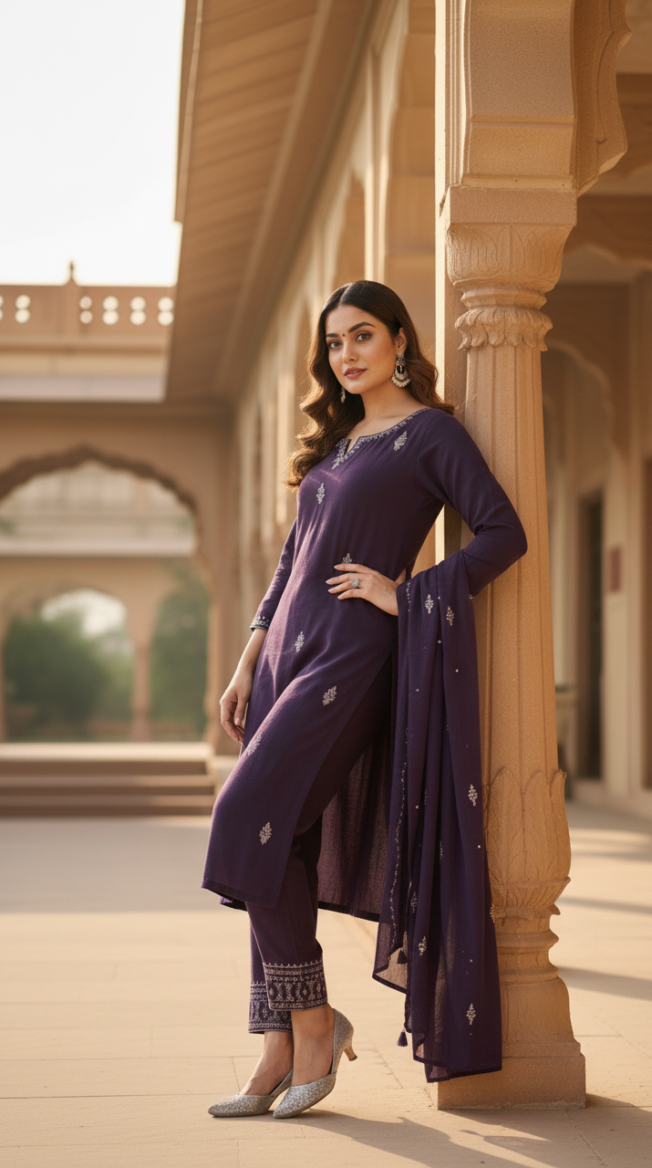 Women's Ethnic Motifs Embroidered Kurta with Trouser(Pant) & Dupatta