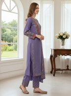ELEGENT DESIGNER WEAR EMBROIDERED BOAT NECK TOP WITH PLAZZO PRIMIUM PAIR