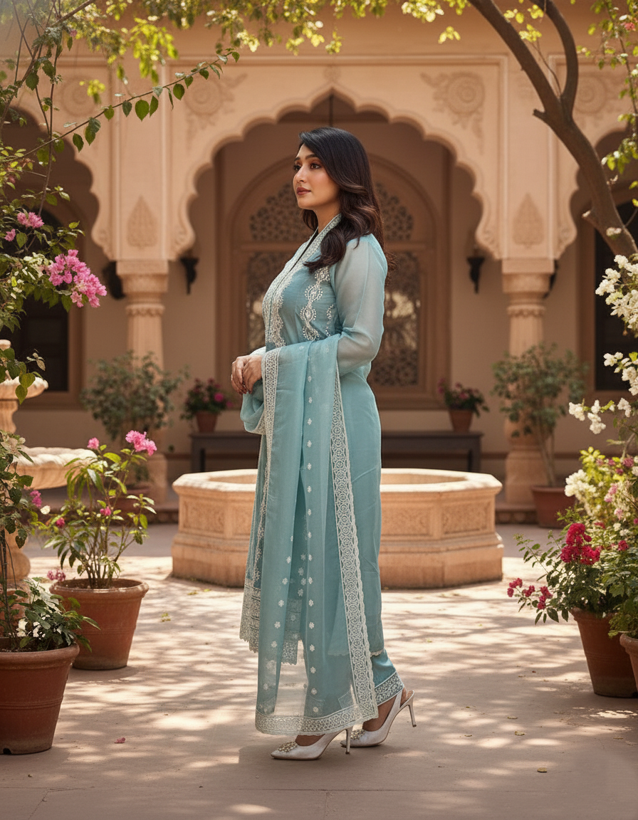 New Women Ethnic Wear Women Silk Kurta Pant Dupatta Set