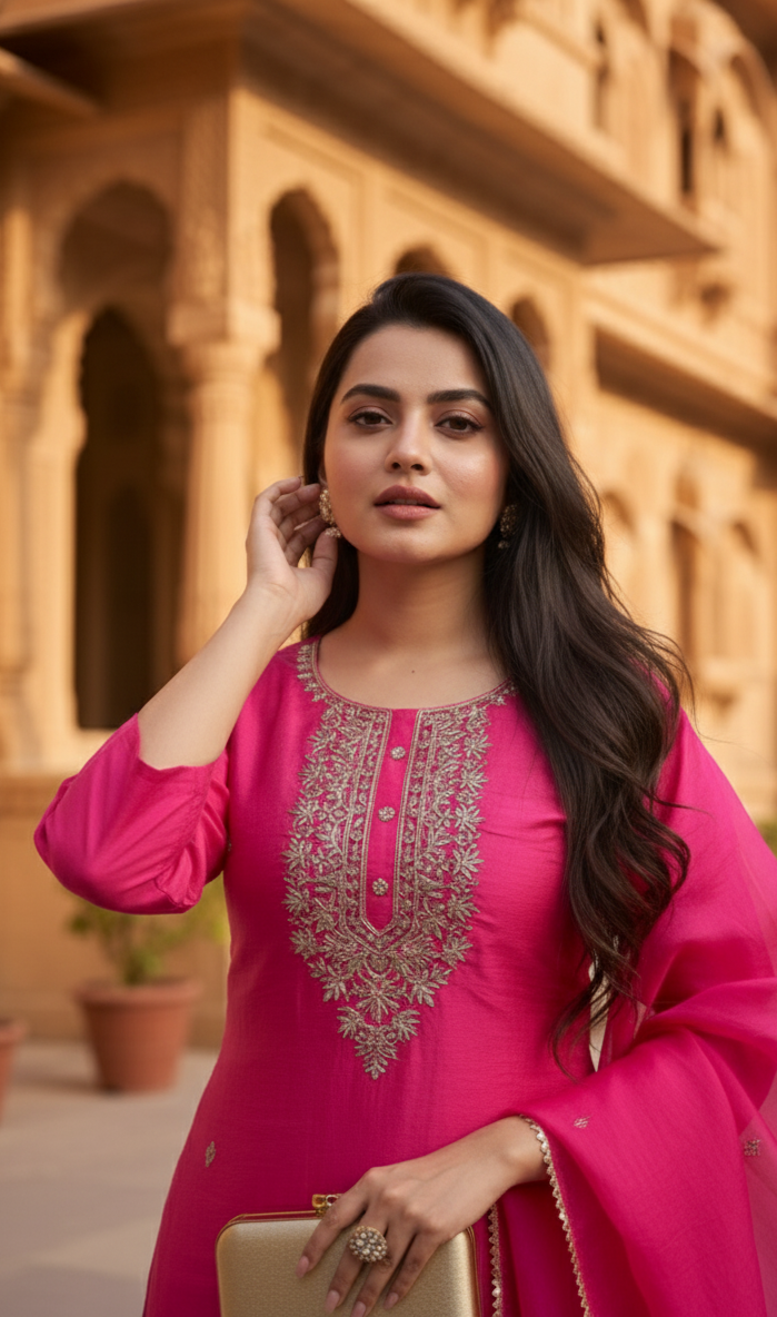 Classic Women’s Pink Kurta Pent Dupatta Set