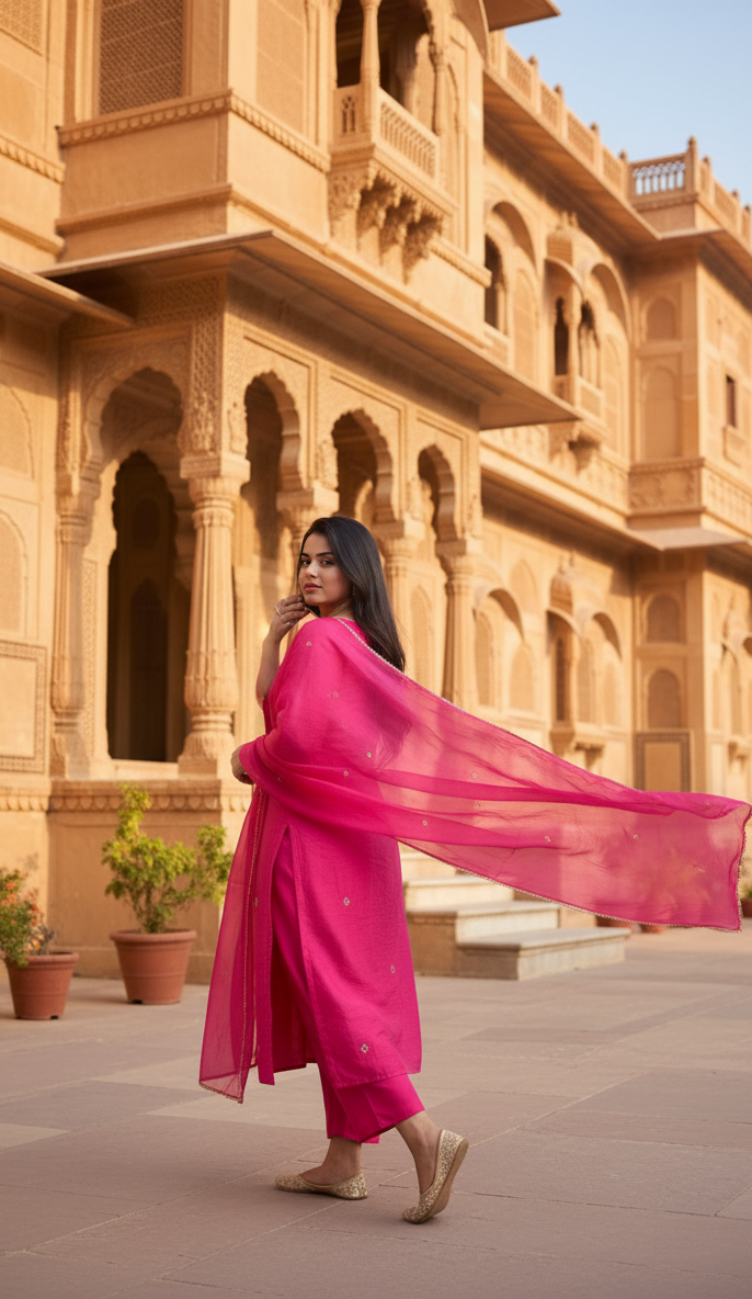 Classic Women’s Pink Kurta Pent Dupatta Set