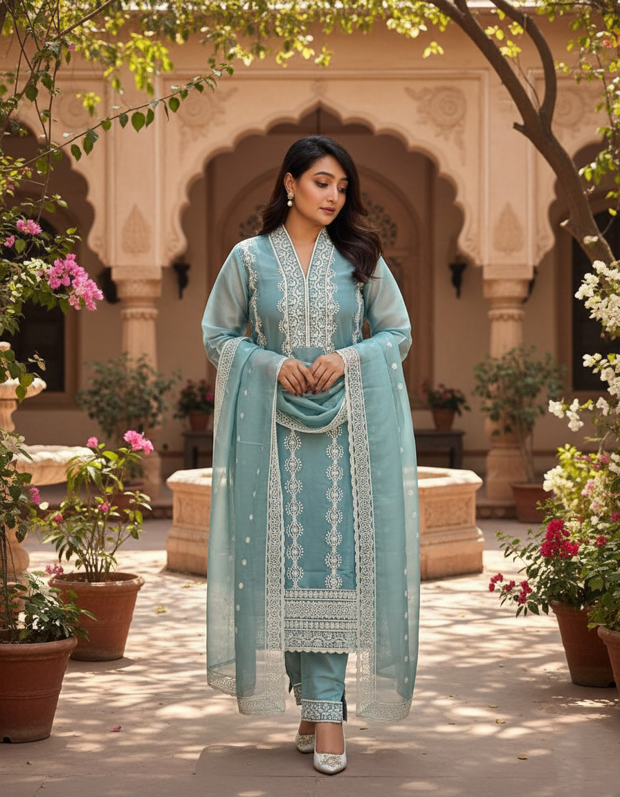 New Women Ethnic Wear Women Silk Kurta Pant Dupatta Set