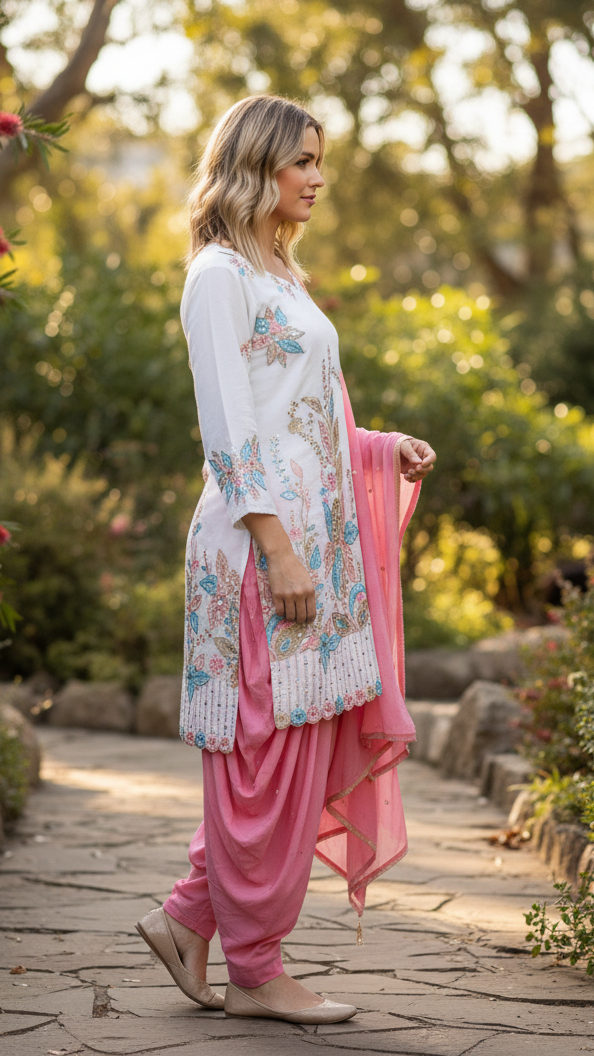 PRIMIUM VICHITRA SILK WEAR EMBROIDERED TOP WITH SALWAAR PAIR