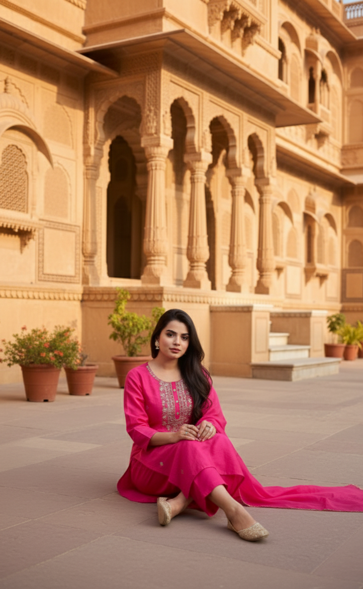 Classic Women’s Pink Kurta Pent Dupatta Set
