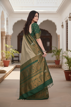 Elegant Green & Beige Banarasi Silk Saree