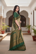 Elegant Green & Beige Banarasi Silk Saree