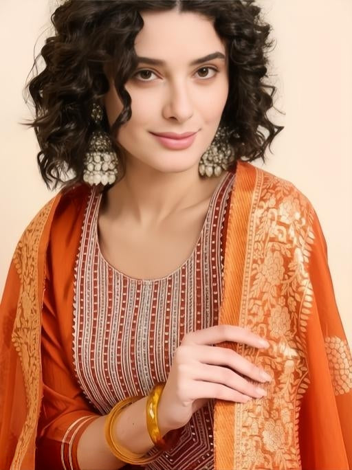 Rust Orange Embroidered Kurta Pant Set with Jacquard Dupatta | Festive Ethnic Wear