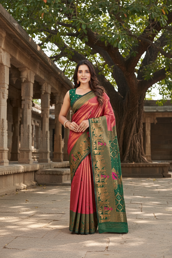 The Regal c& Emerald Banarasi Silk Saree
